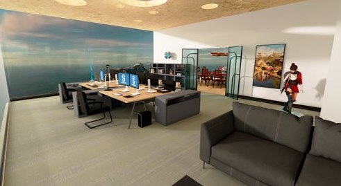 Open-space work area of the Seeders virtual headquarters